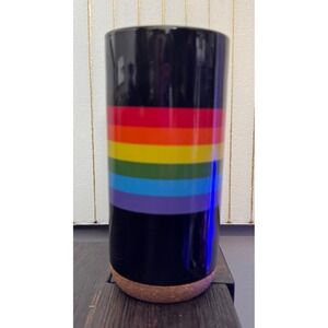 Pride Ceramic Rainbow Stripe Cylinder Vase Utensil Cork Base 7in